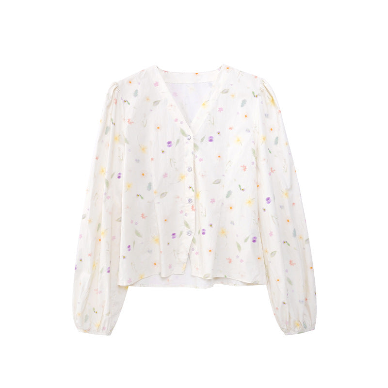 Floral V-neck long sleeved shirt