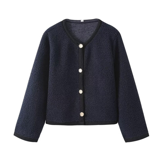 Autumn and winter new women's solid color small fragrance style knitted cardigan short woolen jacket