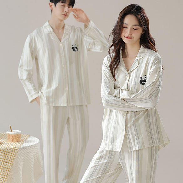 Pure cotton couple pajamas women's spring and autumn men's home suit set