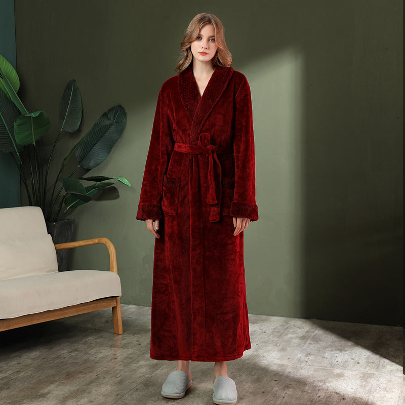 Women's double-sided thick couple bathrobe long autumn and winter coral fleece men's ankle length winter nightgown robe