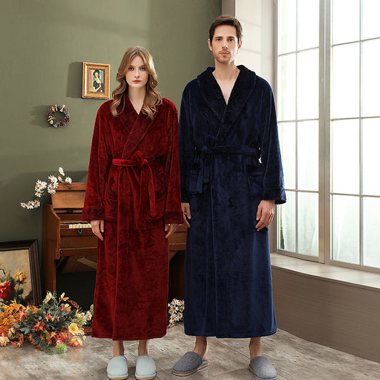 Women's double-sided thick couple bathrobe long autumn and winter coral fleece men's ankle length winter nightgown robe